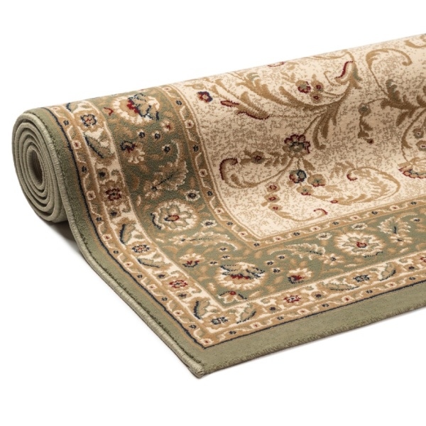 Elegant Oriental Rug Beige with Floral Design & Green Border